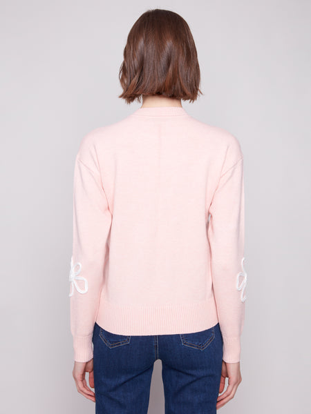 CHARLIE B C2857 CREW NECK SWEATER WITH SOUTACHE DETAIL
