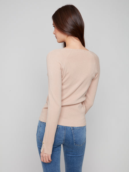 CHARLIE B C2860 V-NECK RIBBED SWEATER