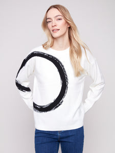 CHARLIE B C2882 PLACED JACQUARD CREW NECK SWEATER