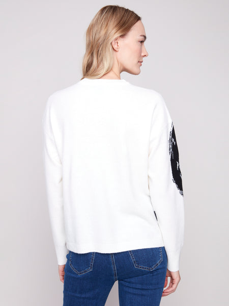CHARLIE B C2882 PLACED JACQUARD CREW NECK SWEATER