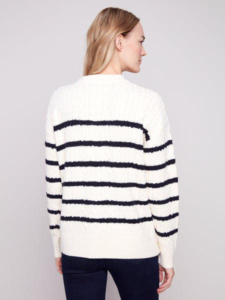 CHARLIE B C2885 CABLES AND STRIPES SWEATER