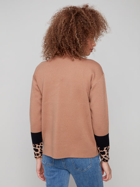 CHARLIE B C2895 FUNNEL SWEATER WITH COLOUR BLOCK DETAIL AT SLEEVES