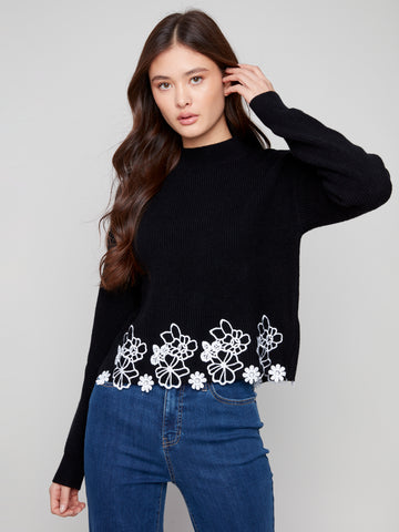 CHARLIE B C2898 MOCK NECK SWEATER WITH LACE