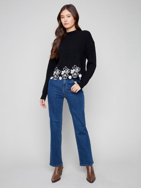CHARLIE B C2898 MOCK NECK SWEATER WITH LACE