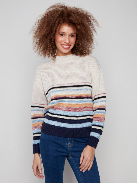 CHARLIE B C2904 CREW NECK MULTICOLOUR STRIPE