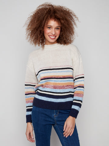 CHARLIE B C2904 CREW NECK MULTICOLOUR STRIPE