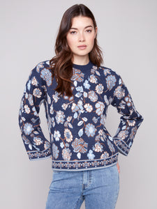 CHARLIE B C2905 CREW NECK JACQUARD SWEATER