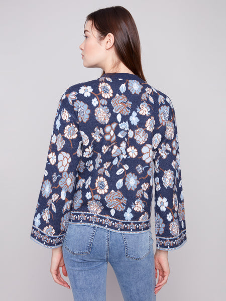 CHARLIE B C2905 CREW NECK JACQUARD SWEATER