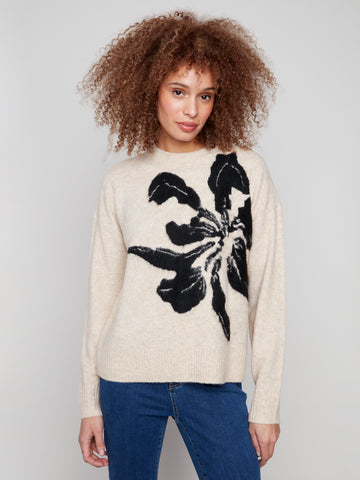 CHARLIE B C2906Q PLACED JACQUARD CREW NECK SWEATER