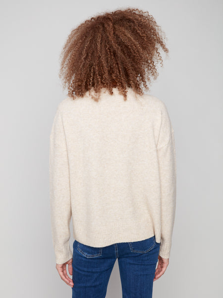 CHARLIE B C2906Q PLACED JACQUARD CREW NECK SWEATER
