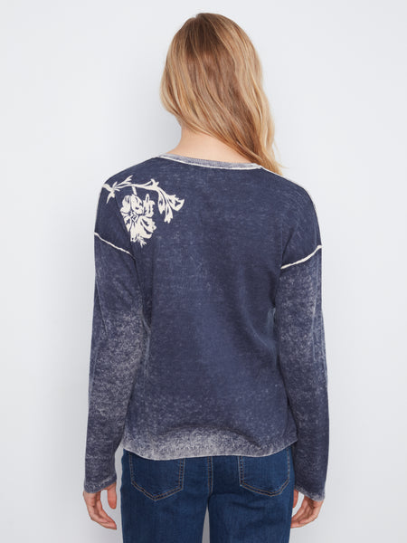 CHARLIE B C2907P REVERSIBLE SWEATER FLOWERS
