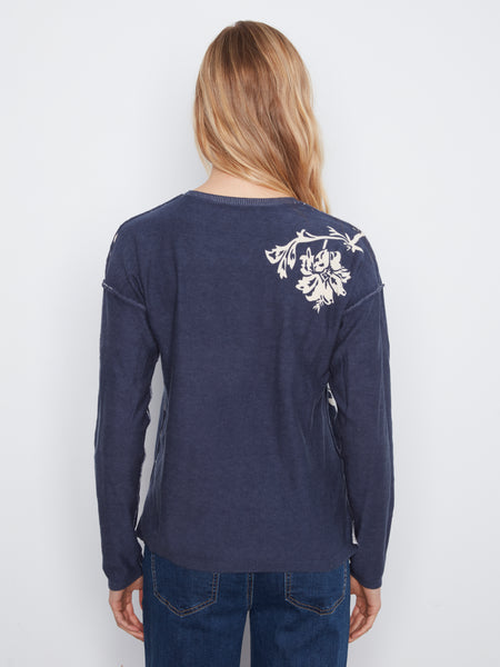CHARLIE B C2907P REVERSIBLE SWEATER FLOWERS