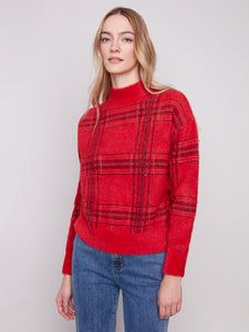 CHARLIE B C2910Q EYELASH PLAID MOCK NECK SWEATER