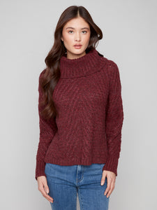 CHARLIE B C2914 DIAGONAL CABLE SWEATER