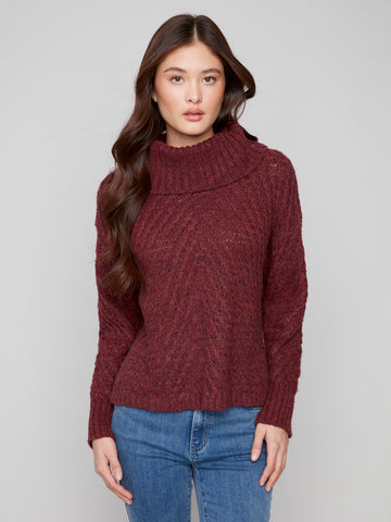 CHARLIE B C2914 DIAGONAL CABLE SWEATER