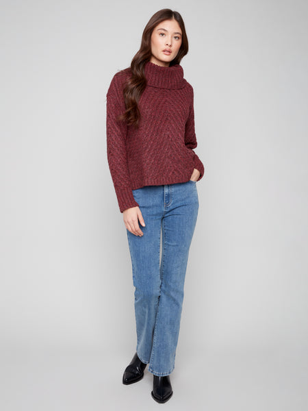 CHARLIE B C2914 DIAGONAL CABLE SWEATER