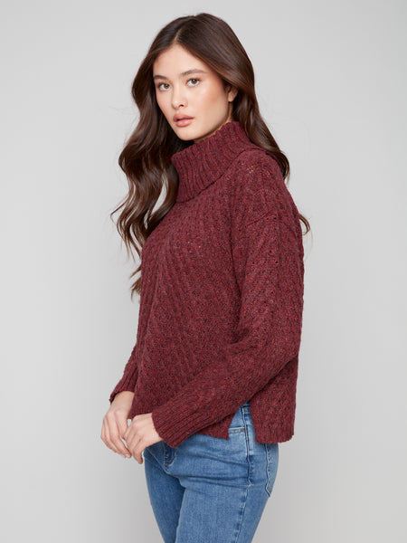 CHARLIE B C2914 DIAGONAL CABLE SWEATER
