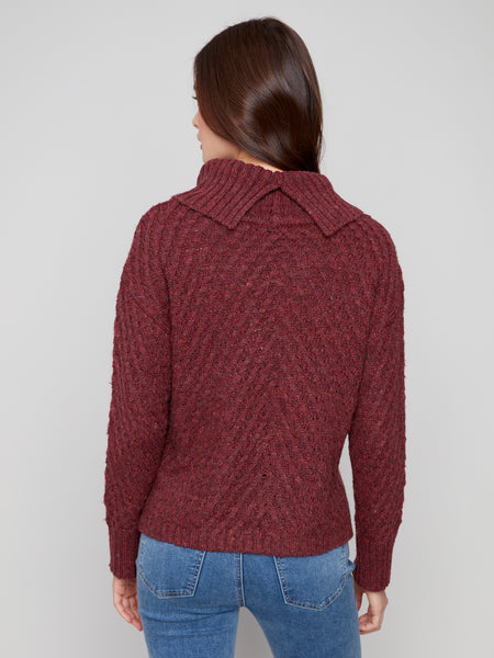 CHARLIE B C2914 DIAGONAL CABLE SWEATER