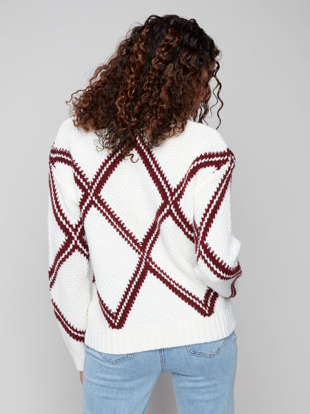CHARLIE B C2915 CREW NECK INTARSIA SWEATER