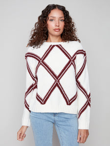 CHARLIE B C2915 CREW NECK INTARSIA SWEATER