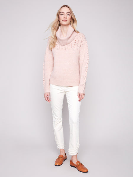 CHARLIE B C2916 COWL NECK LUREX SWEATER