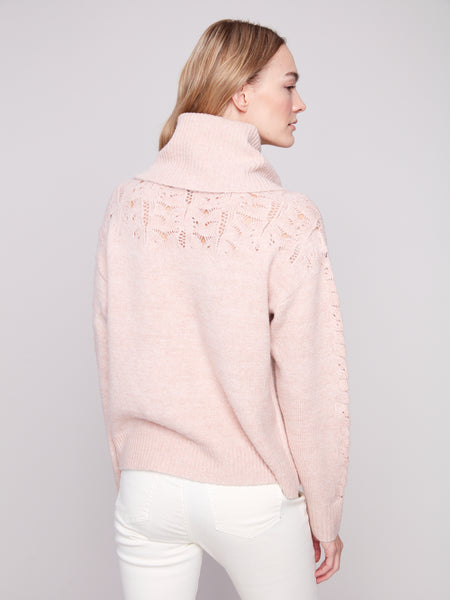CHARLIE B C2916 COWL NECK LUREX SWEATER