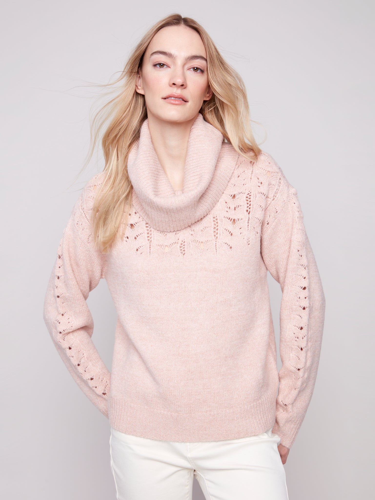 CHARLIE B C2916 COWL NECK LUREX SWEATER