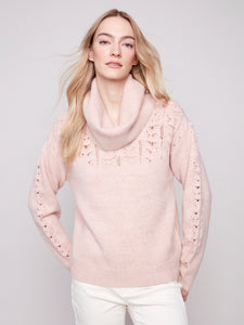 CHARLIE B C2916 COWL NECK LUREX SWEATER