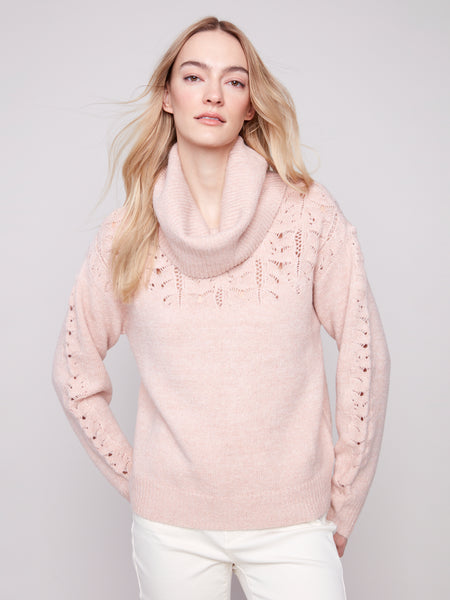 CHARLIE B C2916 COWL NECK LUREX SWEATER