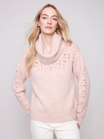 CHARLIE B C2916 COWL NECK LUREX SWEATER