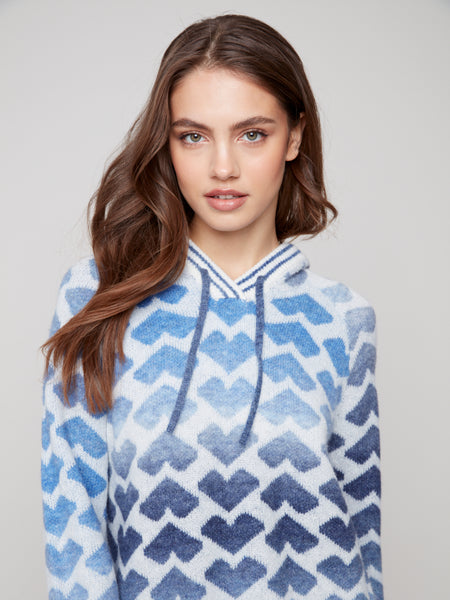 CHARLIE B C2922 RAGLAN POPOVER HOODED SWEATER IN JACQUARD