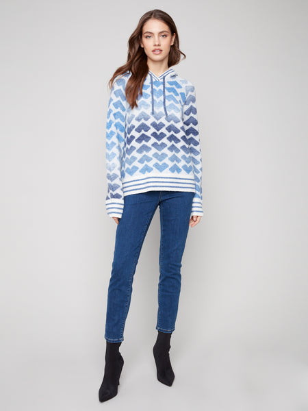 CHARLIE B C2922 RAGLAN POPOVER HOODED SWEATER IN JACQUARD