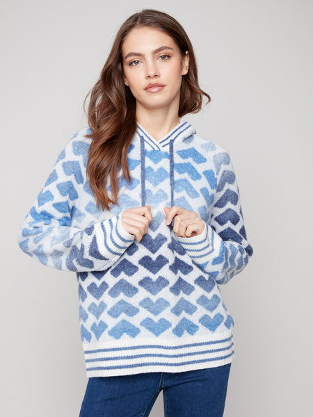 CHARLIE B C2922 RAGLAN POPOVER HOODED SWEATER IN JACQUARD