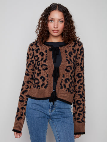 CHARLIE B C2933 BOW TIE FRONT CARDIGAN