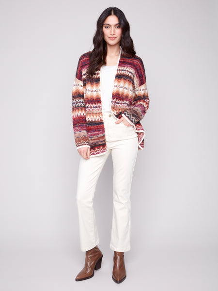 CHARLIE B C2934 SPACE DYE JACQUARD CARDIGANS WITH POCKETS