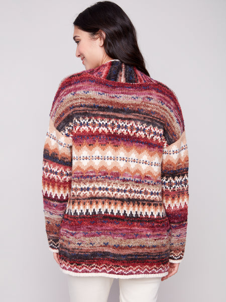 CHARLIE B C2934 SPACE DYE JACQUARD CARDIGANS WITH POCKETS