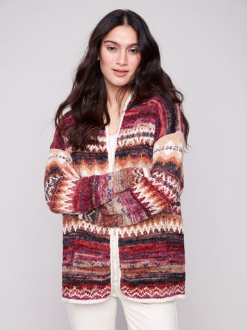 CHARLIE B C2934 SPACE DYE JACQUARD CARDIGANS WITH POCKETS
