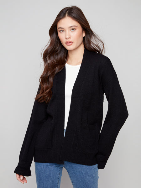 CHARLIE B C2937  LONG SLEEVES CADIGAN WITH PATCH POCKETS