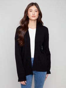 CHARLIE B C2937  LONG SLEEVES CADIGAN WITH PATCH POCKETS