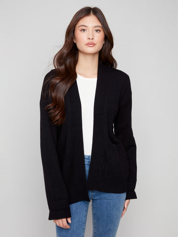 CHARLIE B C2937  LONG SLEEVES CADIGAN WITH PATCH POCKETS