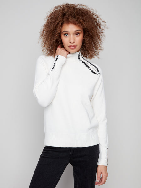 CHARLIE B C2938E SUPER PLUSH SWEATER WITH ZIP DETAIL