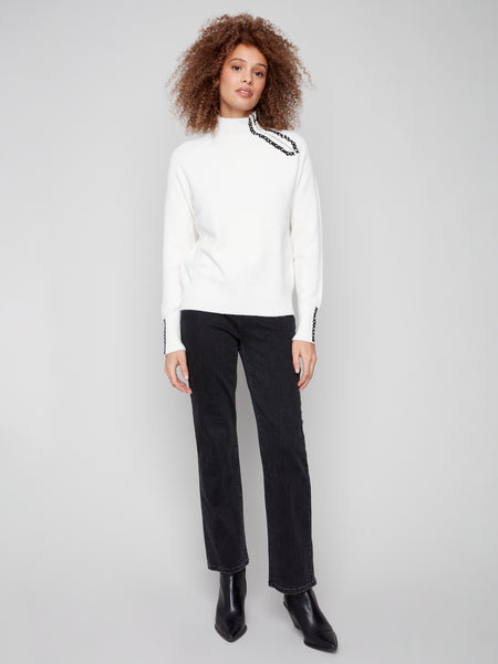 CHARLIE B C2938E SUPER PLUSH SWEATER WITH ZIP DETAIL