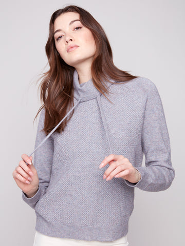 CHARLIE B C2939 TEXTURED RAGLAN SMALL COWL NECK KNIT SWEATER