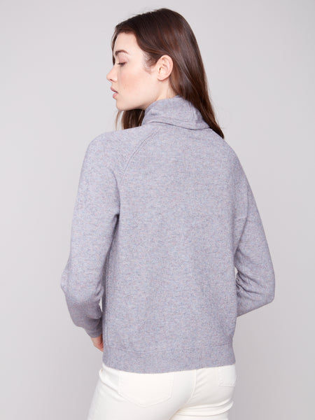 CHARLIE B C2939 TEXTURED RAGLAN SMALL COWL NECK KNIT SWEATER