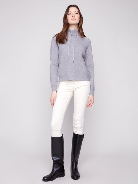 CHARLIE B C2939 TEXTURED RAGLAN SMALL COWL NECK KNIT SWEATER
