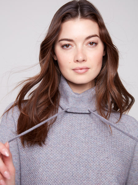 CHARLIE B C2939 TEXTURED RAGLAN SMALL COWL NECK KNIT SWEATER