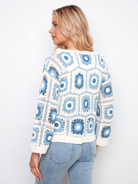 CHARLIE B C2940 DROP SHOULDER GRANNY SQUARES CROCHET SWEATER