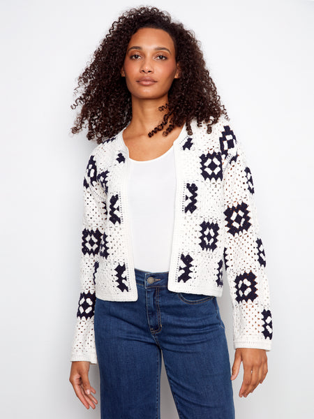 CHARLIE B C2951 SQUARE CROCHET CARDIGAN