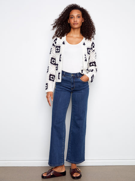 CHARLIE B C2951 SQUARE CROCHET CARDIGAN