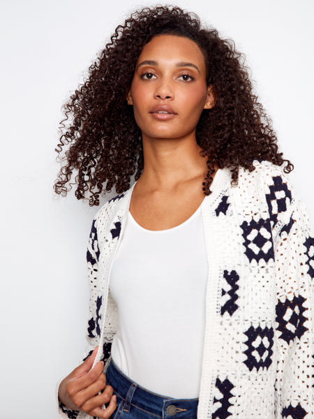CHARLIE B C2951 SQUARE CROCHET CARDIGAN